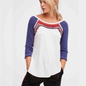 FREE PEOPLE BOHO EMBELLISHED KNIT T-SHIRT